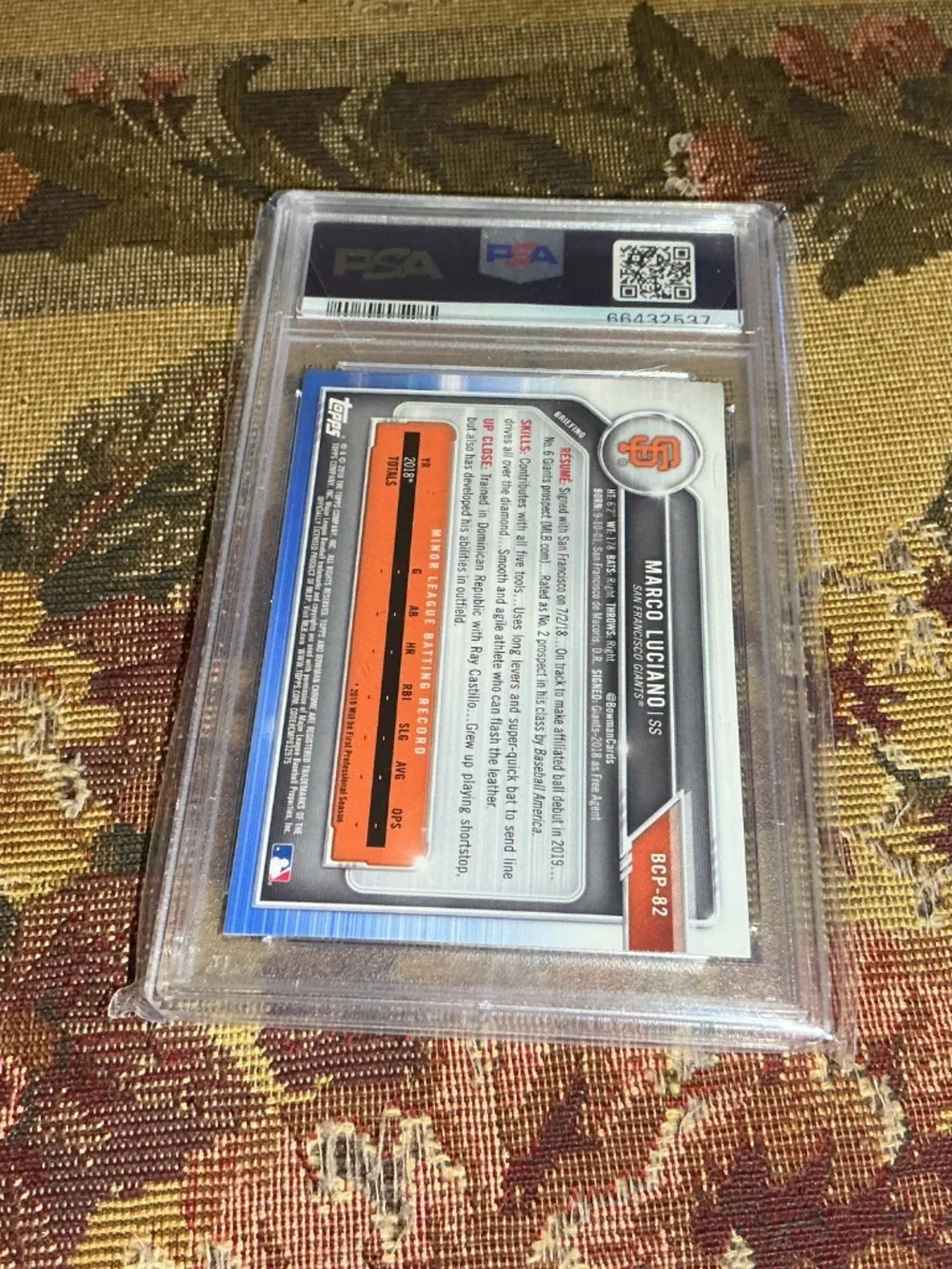 2019 Bowman - Chrome Prospects Giants Marco Luciano #BCP-82 (RC) PSA 10 GEM MINT